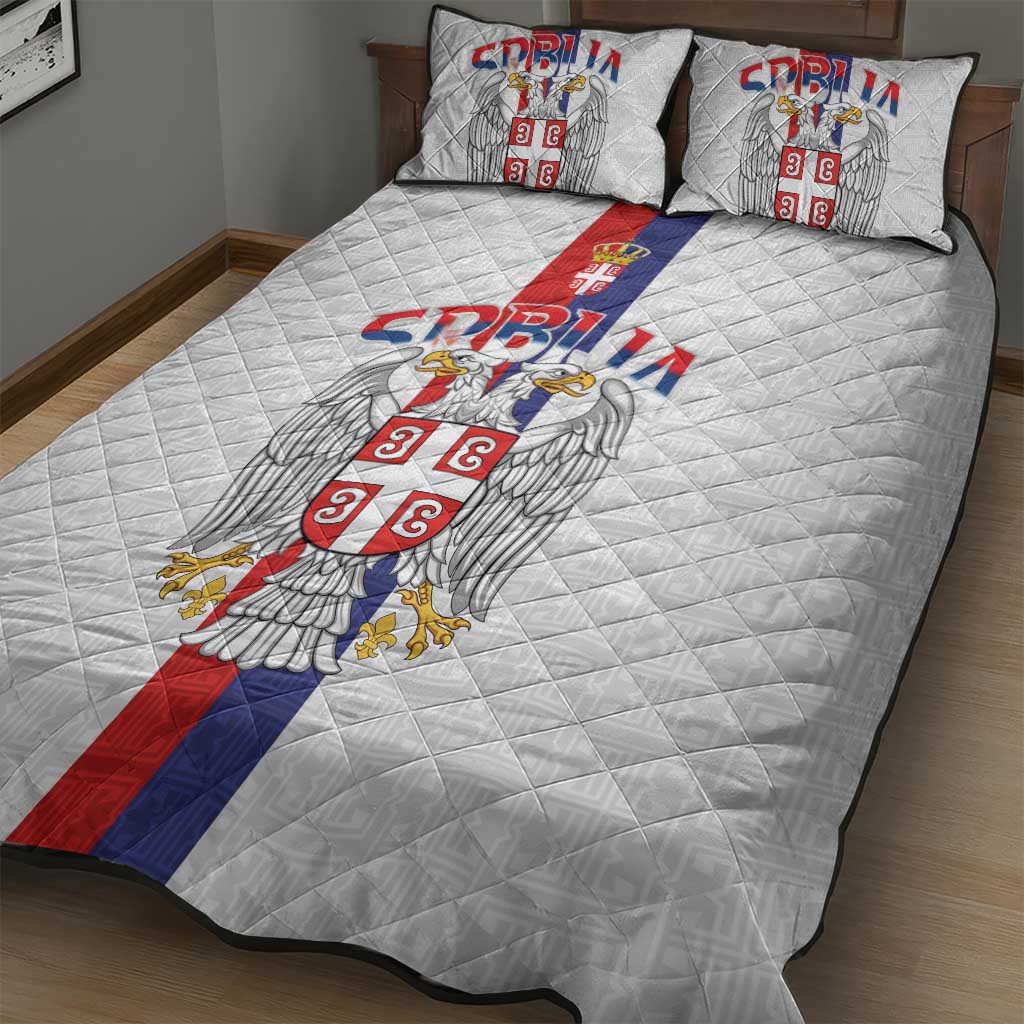 Serbia Coat Of Arms Srbija Eagle Quilt Bed Set Traditional Serbian Heraldic Crest White Double Headed Eagle