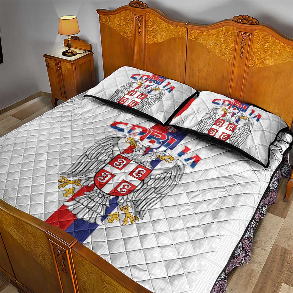 Serbia Coat Of Arms Srbija Eagle Quilt Bed Set Traditional Serbian Heraldic Crest White Double Headed Eagle