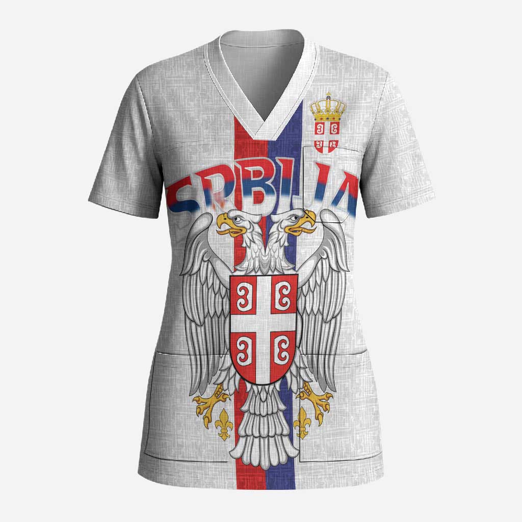Serbia Coat Of Arms Srbija Eagle Scrub Top Traditional Serbian Heraldic Crest White Double Headed Eagle