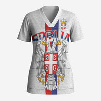 Serbia Coat Of Arms Srbija Eagle Scrub Top Traditional Serbian Heraldic Crest White Double Headed Eagle