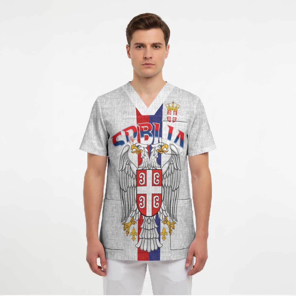 Serbia Coat Of Arms Srbija Eagle Scrub Top Traditional Serbian Heraldic Crest White Double Headed Eagle