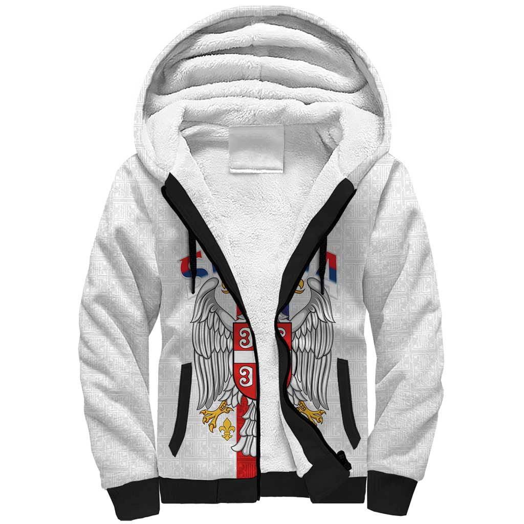 Serbia Coat Of Arms Srbija Eagle Sherpa Hoodie Traditional Serbian Heraldic Crest White Double Headed Eagle