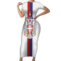 Serbia Coat Of Arms Srbija Eagle Short Sleeve Bodycon Dress Traditional Serbian Heraldic Crest White Double Headed Eagle