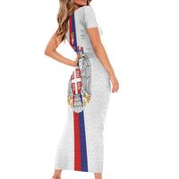 Serbia Coat Of Arms Srbija Eagle Short Sleeve Bodycon Dress Traditional Serbian Heraldic Crest White Double Headed Eagle