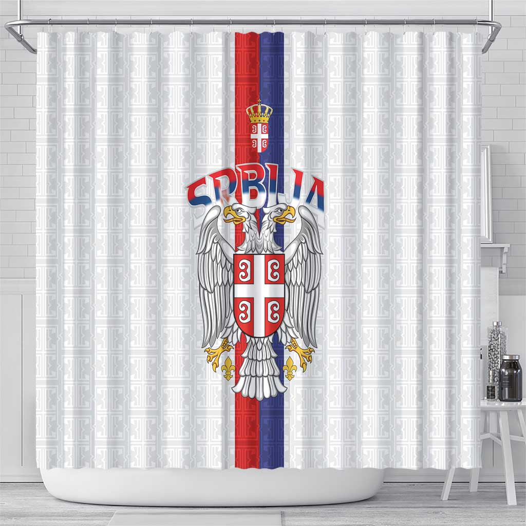 Serbia Coat Of Arms Srbija Eagle Shower Curtain Traditional Serbian Heraldic Crest White Double Headed Eagle