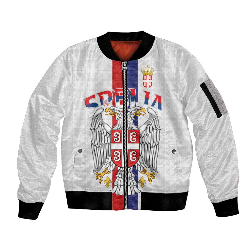 Serbia Coat Of Arms Srbija Eagle Sleeve Zip Bomber Jacket Traditional Serbian Heraldic Crest White Double Headed Eagle