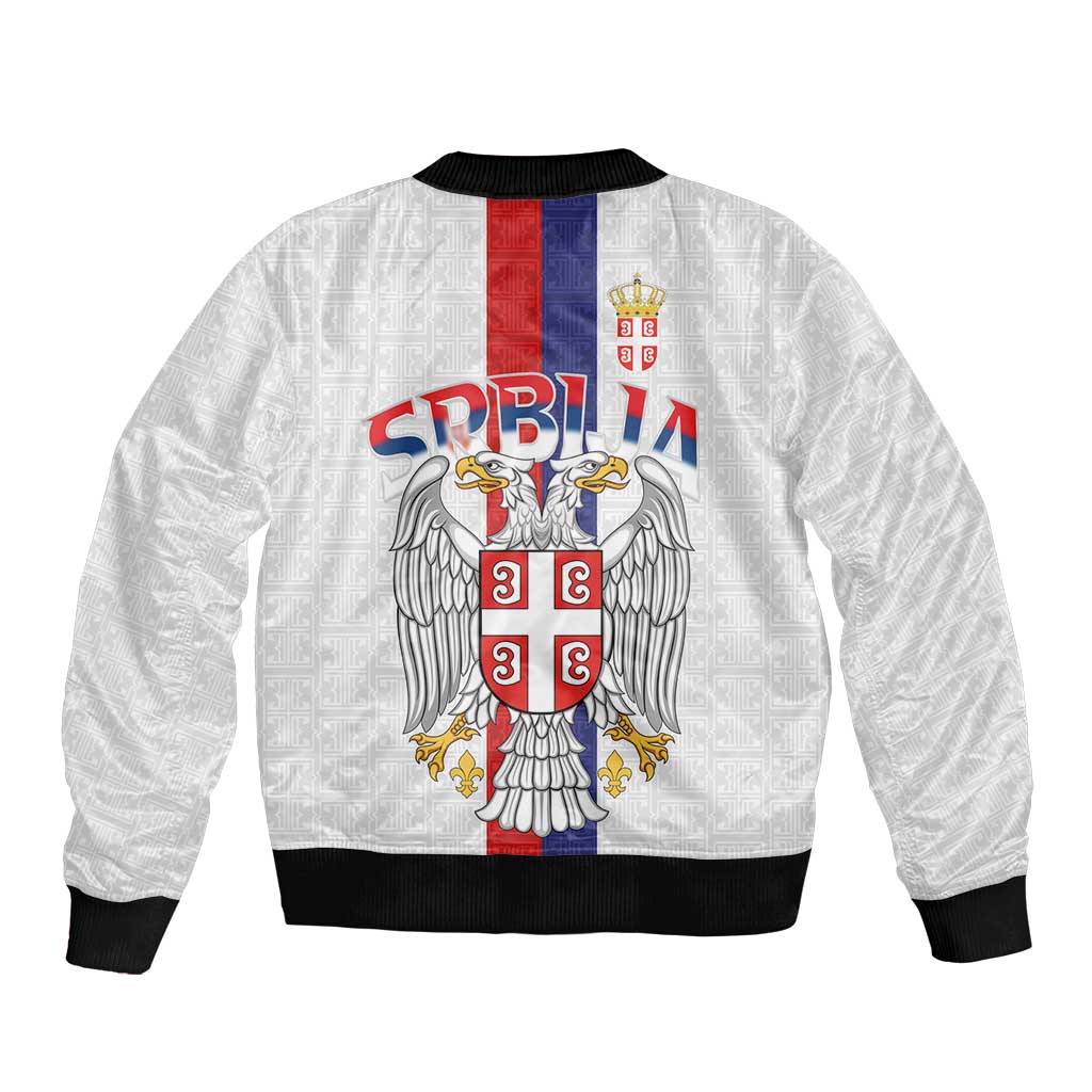 Serbia Coat Of Arms Srbija Eagle Sleeve Zip Bomber Jacket Traditional Serbian Heraldic Crest White Double Headed Eagle