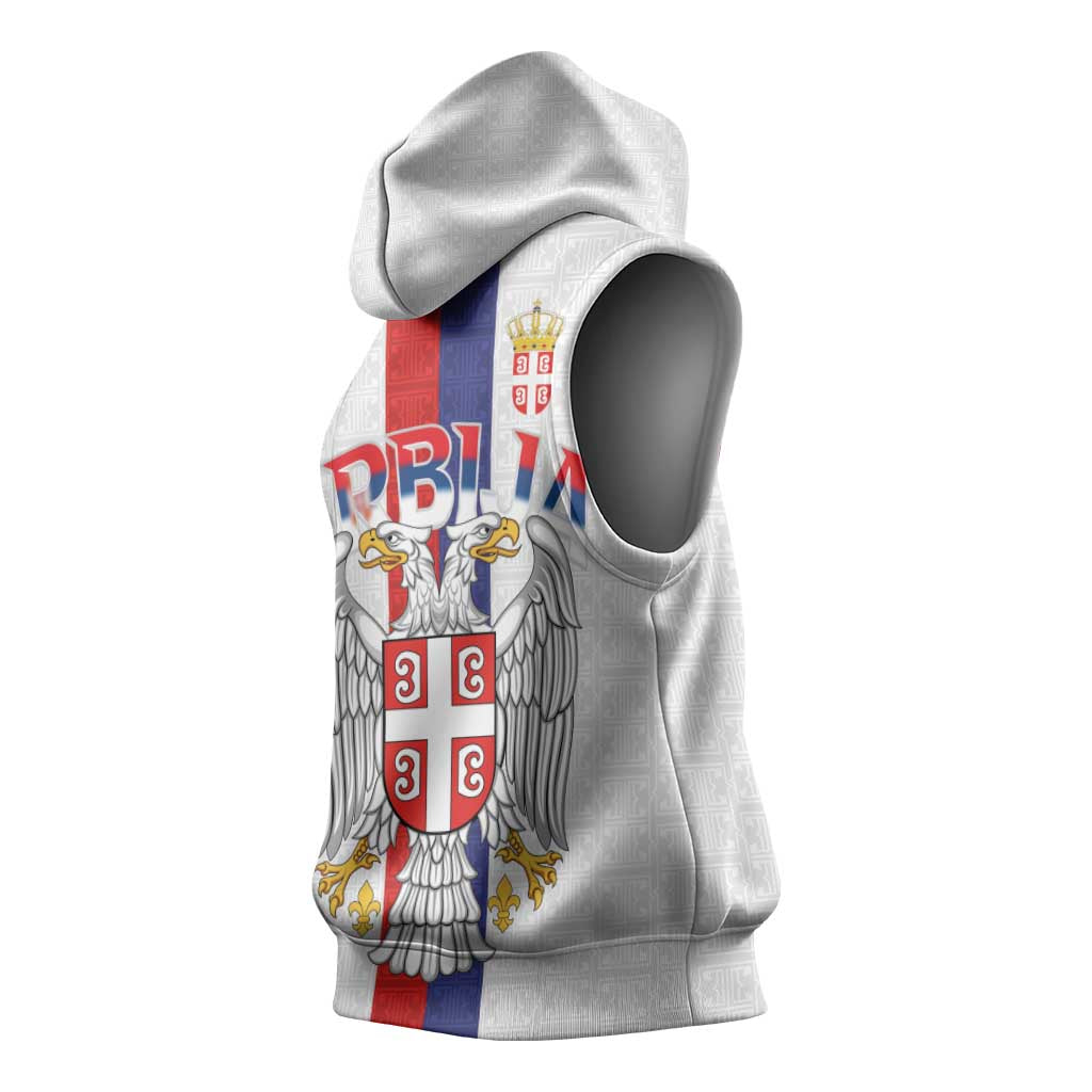 Serbia Coat Of Arms Srbija Eagle Sleeveless Hoodie Traditional Serbian Heraldic Crest White Double Headed Eagle