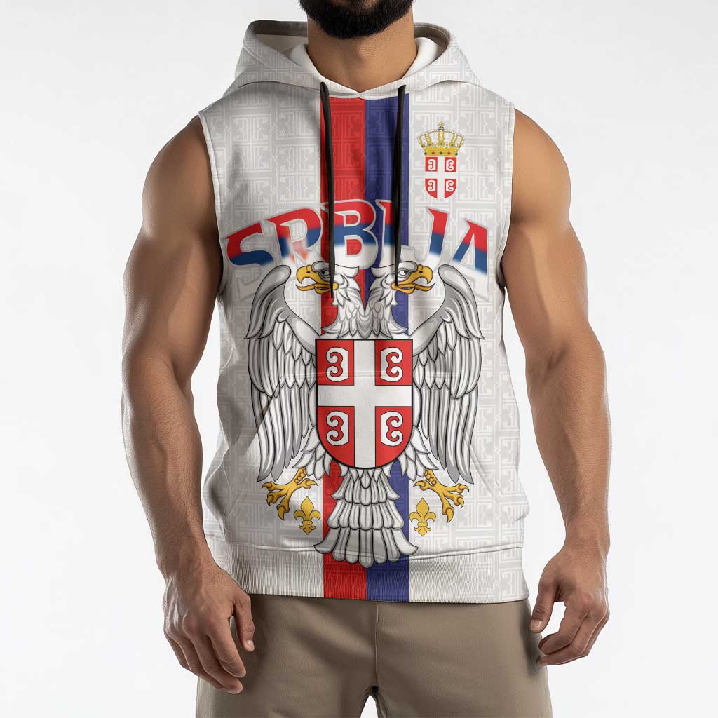 Serbia Coat Of Arms Srbija Eagle Sleeveless Hoodie Traditional Serbian Heraldic Crest White Double Headed Eagle
