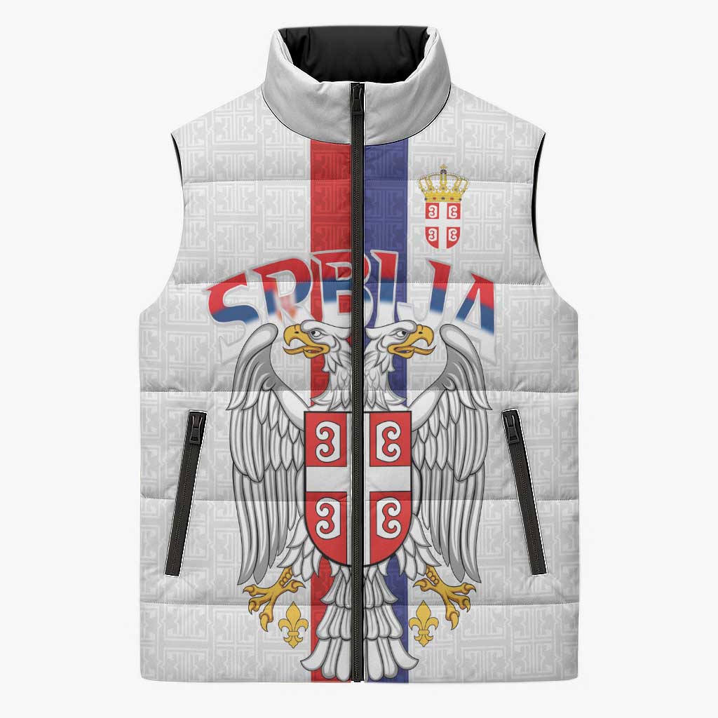 Serbia Coat Of Arms Srbija Eagle Sleeveless Puffer Jacket Traditional Serbian Heraldic Crest White Double Headed Eagle