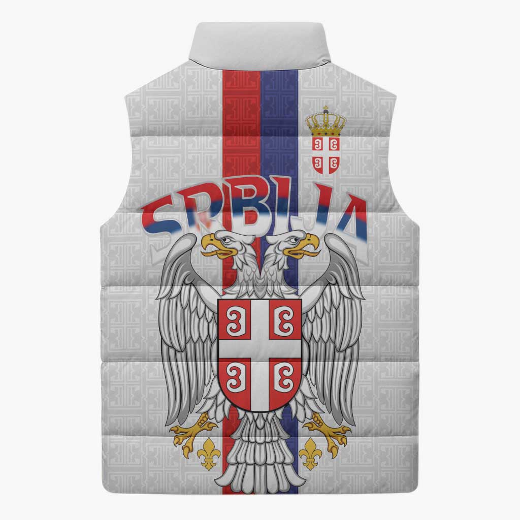 Serbia Coat Of Arms Srbija Eagle Sleeveless Puffer Jacket Traditional Serbian Heraldic Crest White Double Headed Eagle