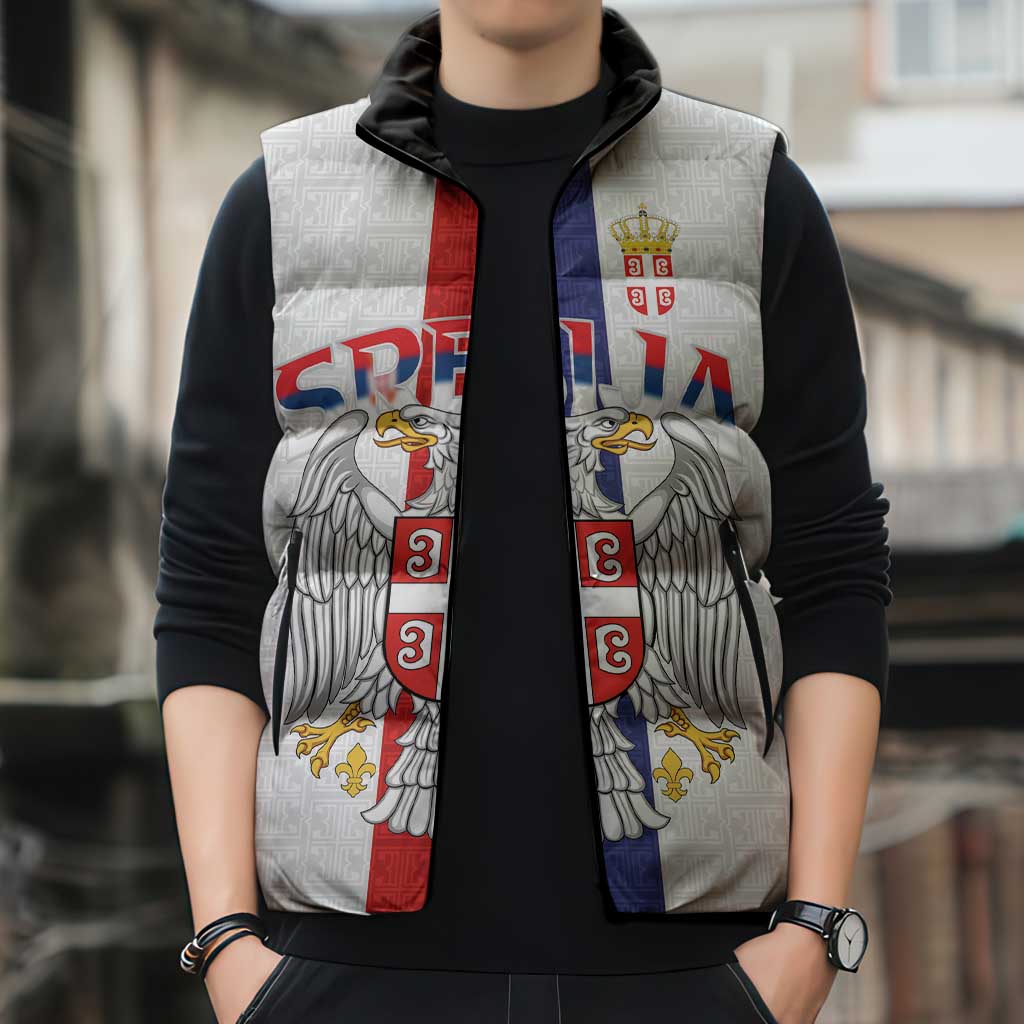 Serbia Coat Of Arms Srbija Eagle Sleeveless Puffer Jacket Traditional Serbian Heraldic Crest White Double Headed Eagle