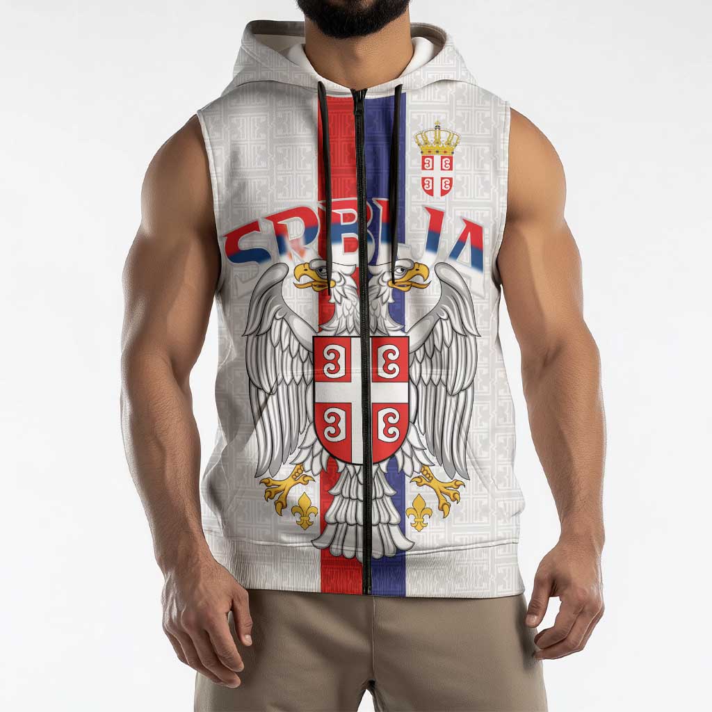 Serbia Coat Of Arms Srbija Eagle Sleeveless Zip Hoodie Traditional Serbian Heraldic Crest White Double Headed Eagle