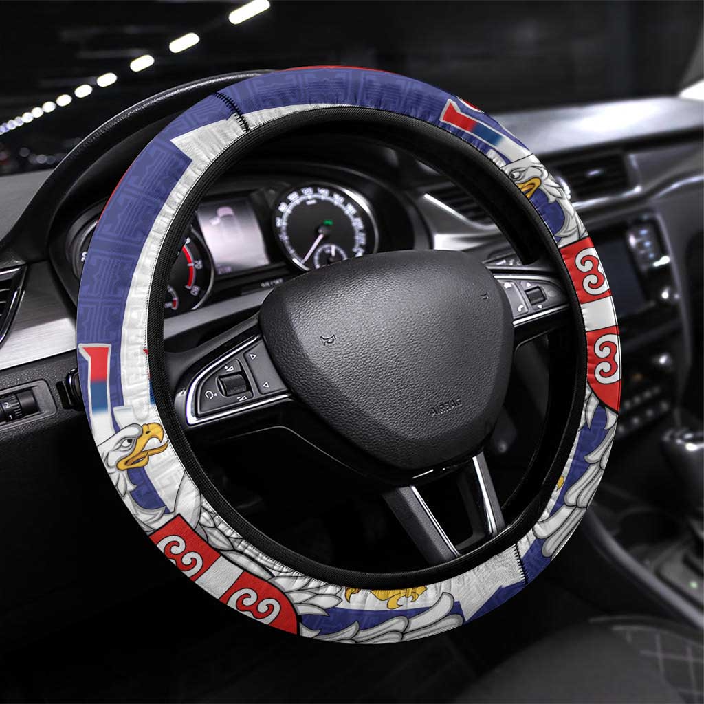 Serbia Coat Of Arms Srbija Eagle Steering Wheel Cover Traditional Serbian Heraldic Crest White Double Headed Eagle