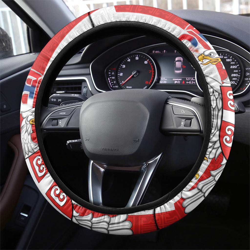 Serbia Coat Of Arms Srbija Eagle Steering Wheel Cover Traditional Serbian Heraldic Crest White Double Headed Eagle