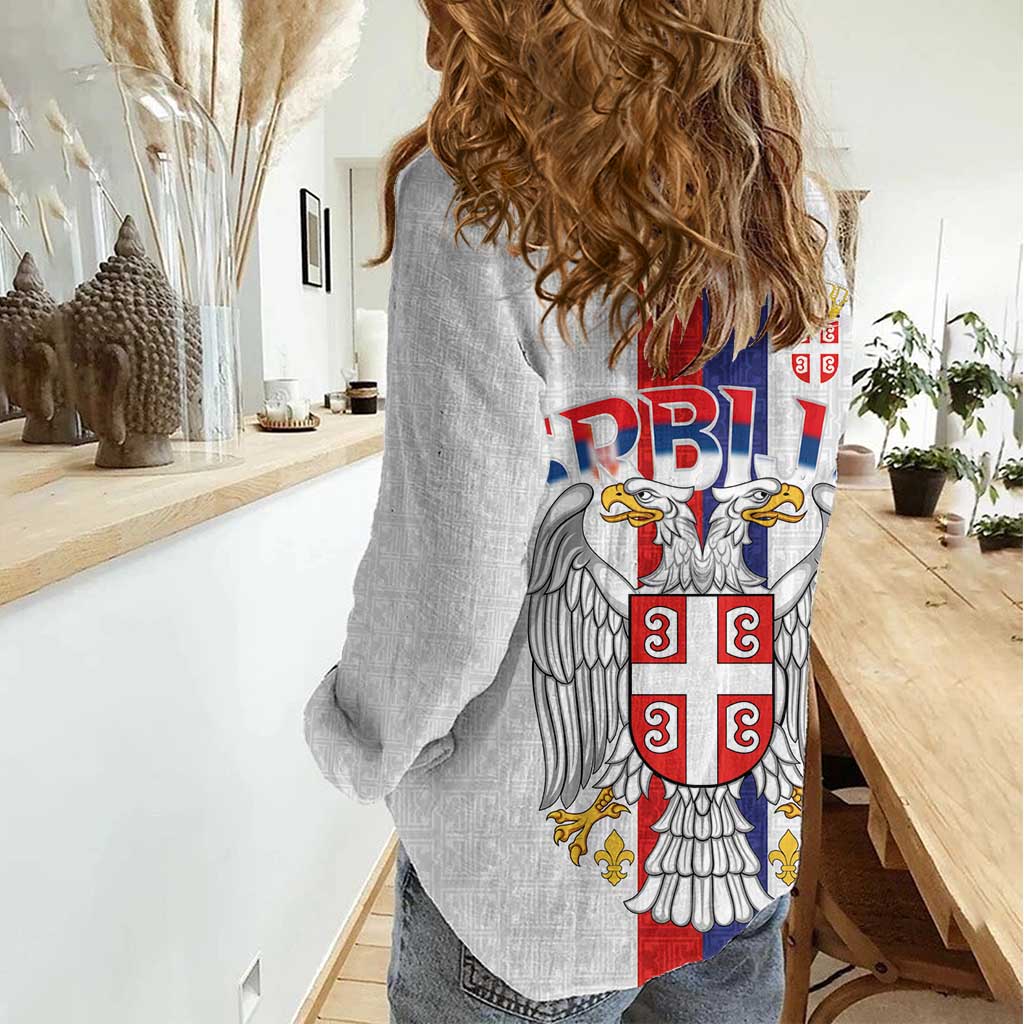 Serbia Coat Of Arms Srbija Eagle Women Casual Shirt Traditional Serbian Heraldic Crest White Double Headed Eagle