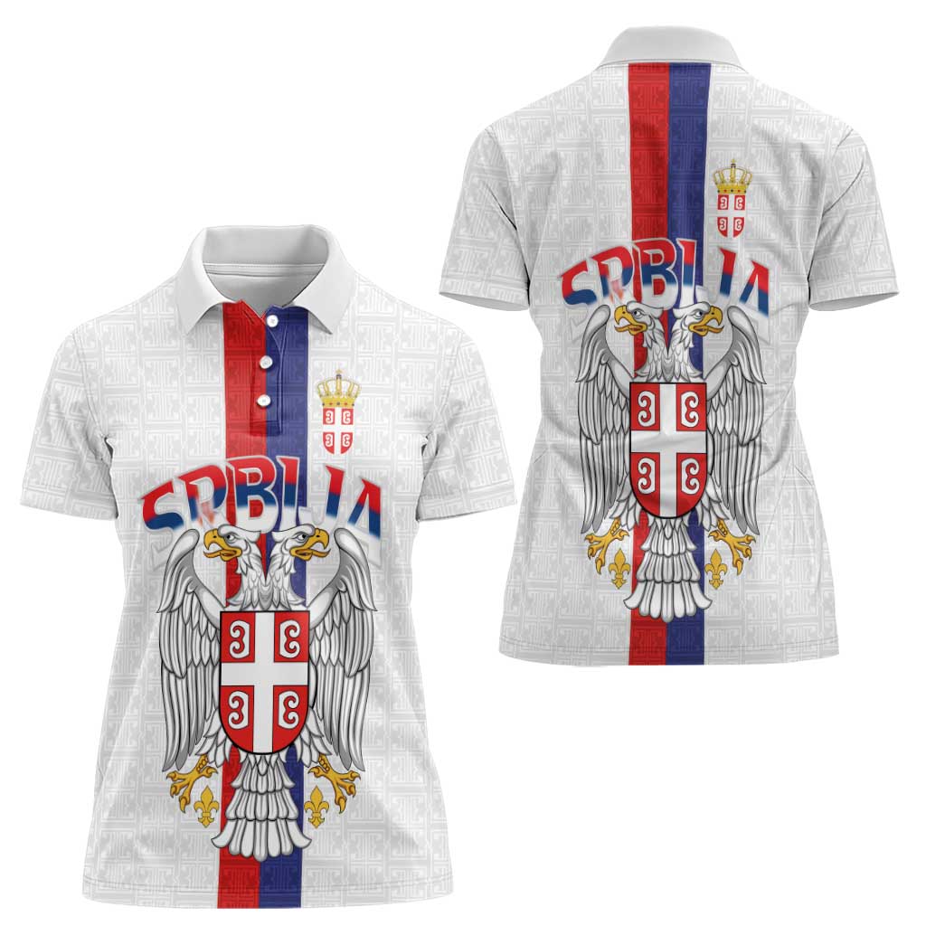 Serbia Coat Of Arms Srbija Eagle Women Polo Shirt Traditional Serbian Heraldic Crest White Double Headed Eagle
