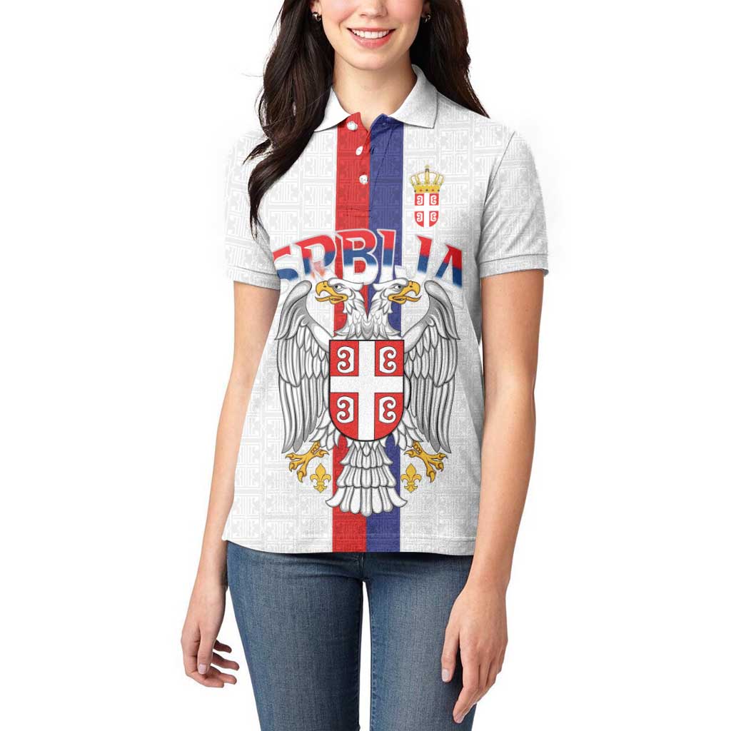 Serbia Coat Of Arms Srbija Eagle Women Polo Shirt Traditional Serbian Heraldic Crest White Double Headed Eagle
