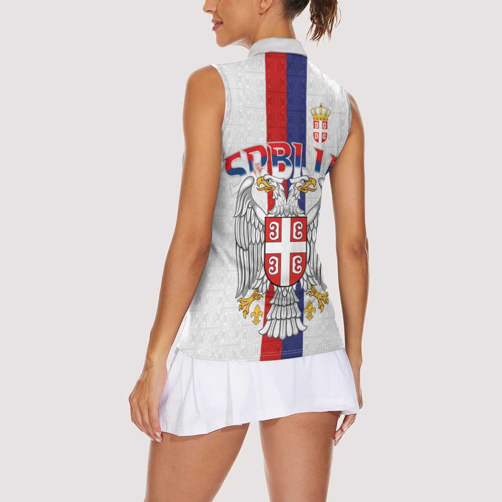 Serbia Coat Of Arms Srbija Eagle Women Sleeveless Polo Shirt Traditional Serbian Heraldic Crest White Double Headed Eagle