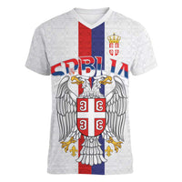 Serbia Coat Of Arms Srbija Eagle Women V-Neck T-Shirt Traditional Serbian Heraldic Crest White Double Headed Eagle