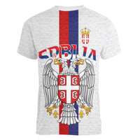 Serbia Coat Of Arms Srbija Eagle Women V-Neck T-Shirt Traditional Serbian Heraldic Crest White Double Headed Eagle