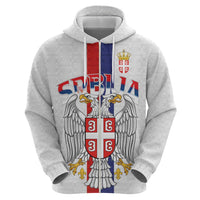Serbia Coat Of Arms Srbija Eagle Zip Hoodie Traditional Serbian Heraldic Crest White Double Headed Eagle