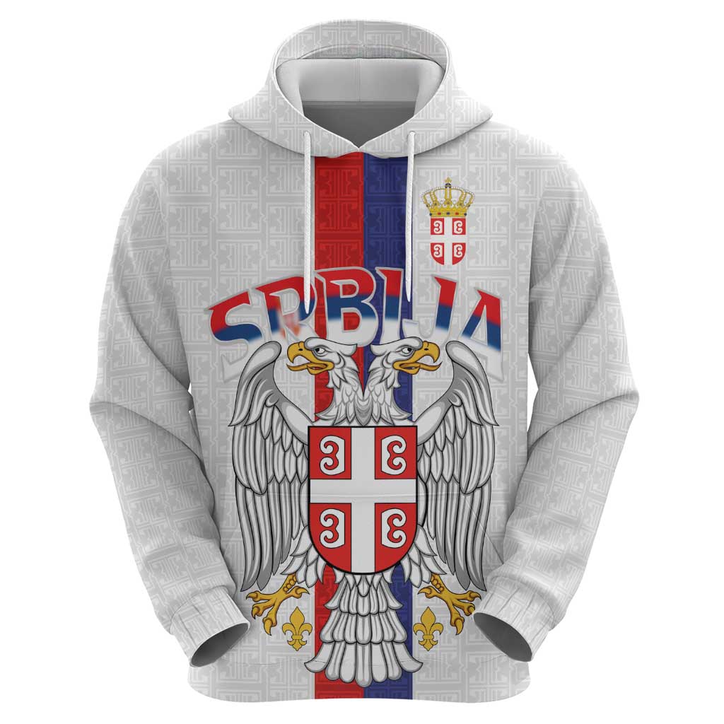 Serbia Coat Of Arms Srbija Eagle Zip Hoodie Traditional Serbian Heraldic Crest White Double Headed Eagle
