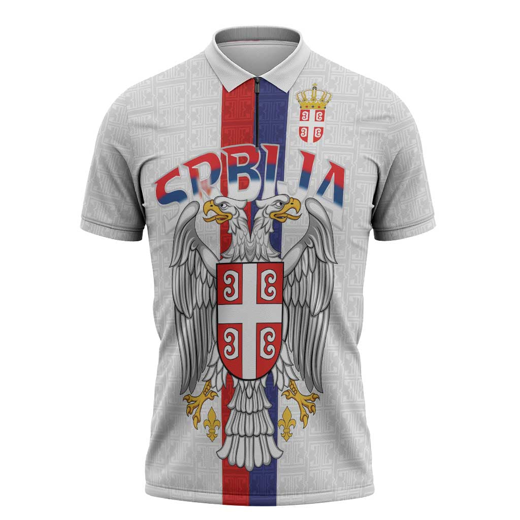 Serbia Coat Of Arms Srbija Eagle Zipper Polo Shirt Traditional Serbian Heraldic Crest White Double Headed Eagle