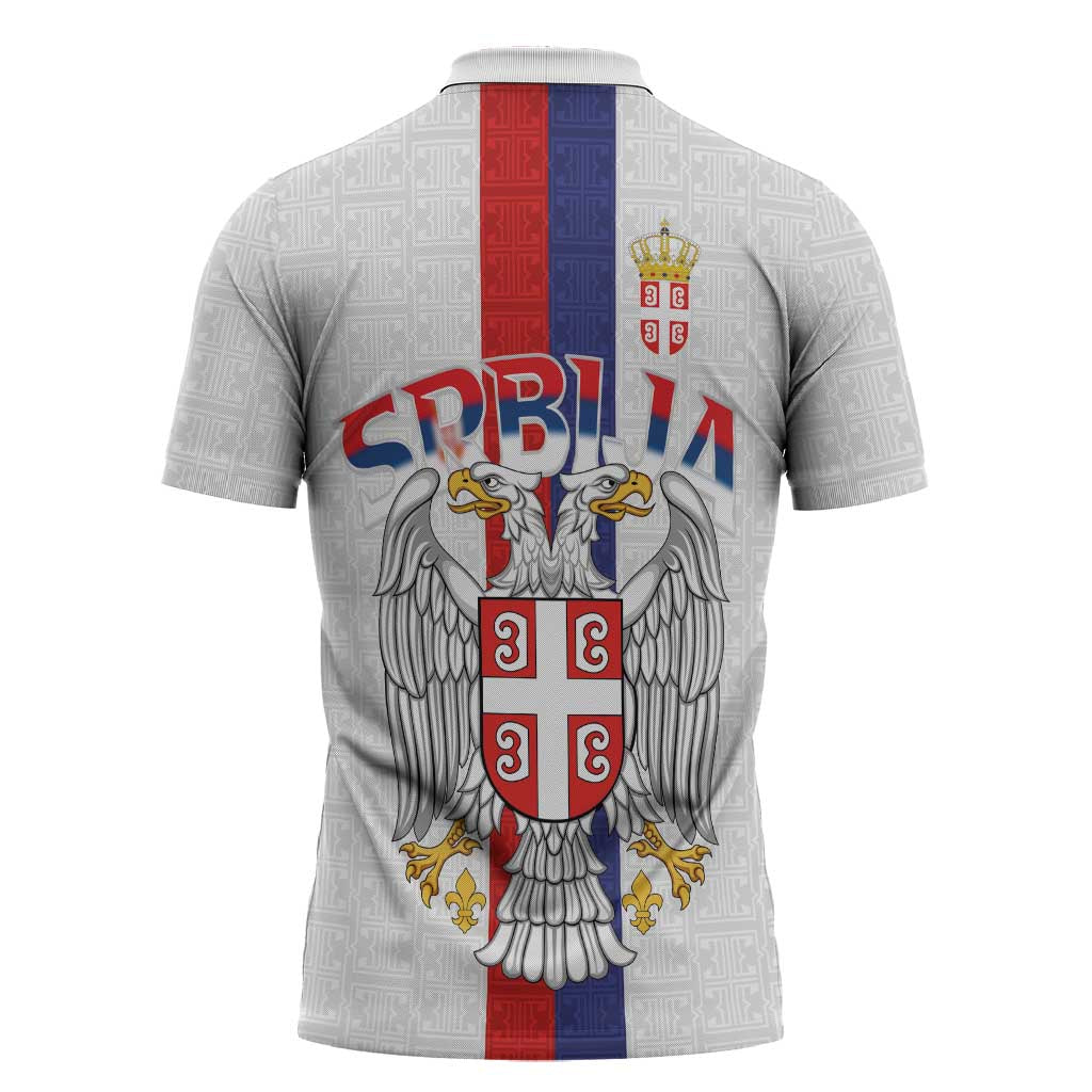 Serbia Coat Of Arms Srbija Eagle Zipper Polo Shirt Traditional Serbian Heraldic Crest White Double Headed Eagle