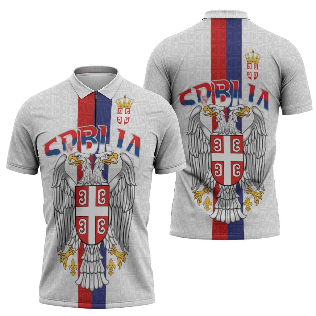 Serbia Coat Of Arms Srbija Eagle Zipper Polo Shirt Traditional Serbian Heraldic Crest White Double Headed Eagle