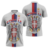 Serbia Coat Of Arms Srbija Eagle Zipper Polo Shirt Traditional Serbian Heraldic Crest White Double Headed Eagle