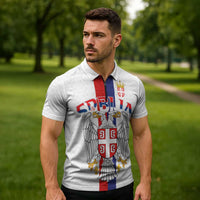 Serbia Coat Of Arms Srbija Eagle Zipper Polo Shirt Traditional Serbian Heraldic Crest White Double Headed Eagle