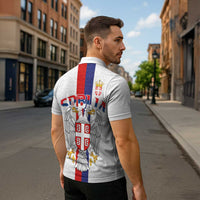 Serbia Coat Of Arms Srbija Eagle Zipper Polo Shirt Traditional Serbian Heraldic Crest White Double Headed Eagle