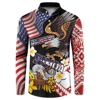 United States and American Samoa Together Button Sweatshirt Bald Eagle and Polynesian Traditional Culture with Plumeria