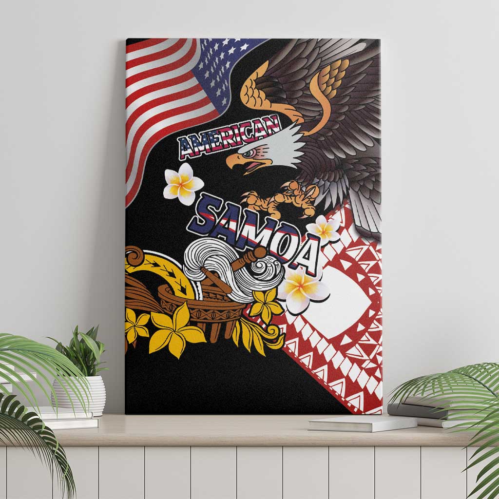 United States and American Samoa Together Canvas Wall Art Bald Eagle and Polynesian Traditional Culture with Plumeria