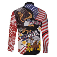 United States and American Samoa Together Family Matching Long Sleeve Bodycon Dress and Hawaiian Shirt Bald Eagle and Polynesian Traditional Culture with Plumeria