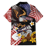 United States and American Samoa Together Family Matching Off The Shoulder Long Sleeve Dress and Hawaiian Shirt Bald Eagle and Polynesian Traditional Culture with Plumeria