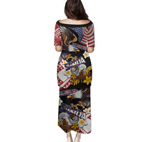 United States and American Samoa Together Family Matching Puletasi and Hawaiian Shirt Bald Eagle and Polynesian Traditional Culture with Plumeria