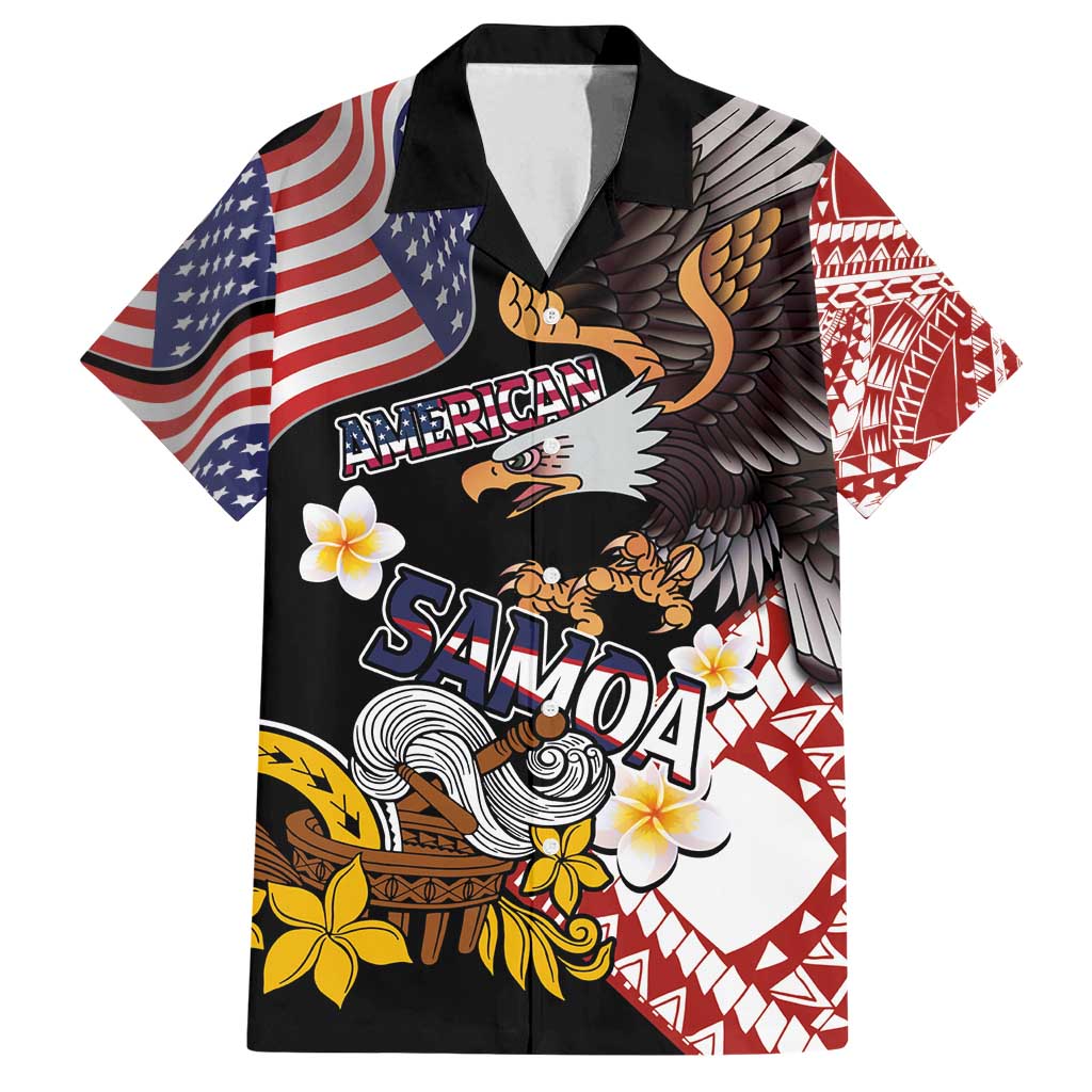 United States and American Samoa Together Family Matching Summer Maxi Dress and Hawaiian Shirt Bald Eagle and Polynesian Traditional Culture with Plumeria