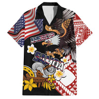 United States and American Samoa Together Family Matching Summer Maxi Dress and Hawaiian Shirt Bald Eagle and Polynesian Traditional Culture with Plumeria