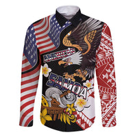 United States and American Samoa Together Family Matching Summer Maxi Dress and Hawaiian Shirt Bald Eagle and Polynesian Traditional Culture with Plumeria