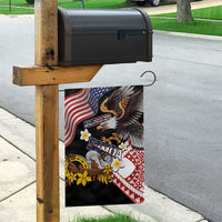 United States and American Samoa Together Garden Flag Bald Eagle and Polynesian Traditional Culture with Plumeria