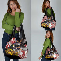 United States and American Samoa Together Grocery Bag Bald Eagle and Polynesian Traditional Culture with Plumeria