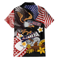 United States and American Samoa Together Hawaiian Shirt Bald Eagle and Polynesian Traditional Culture with Plumeria