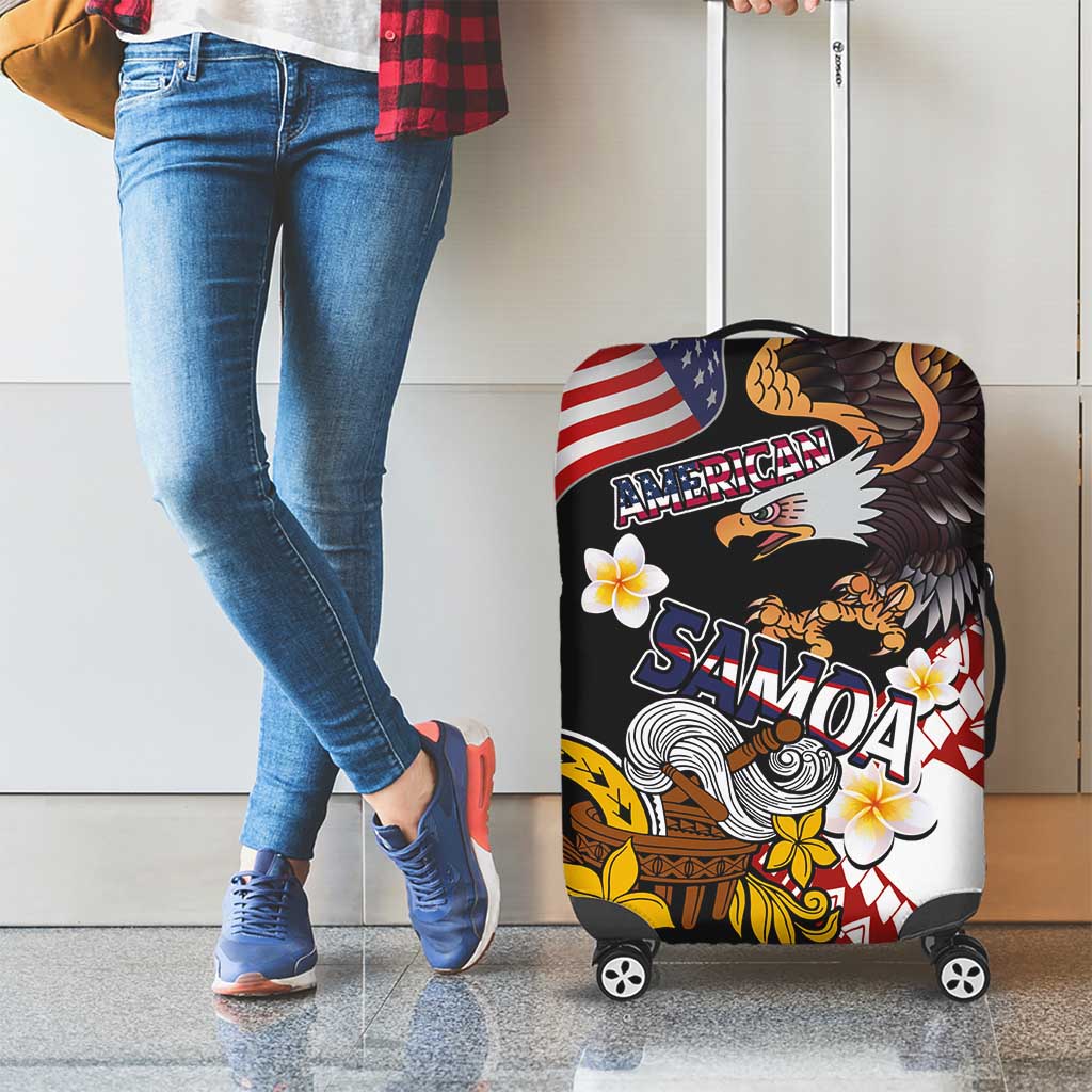 United States and American Samoa Together Luggage Cover Bald Eagle and Polynesian Traditional Culture with Plumeria