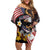 United States and American Samoa Together Off Shoulder Short Dress Bald Eagle and Polynesian Traditional Culture with Plumeria