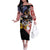 United States and American Samoa Together Off The Shoulder Long Sleeve Dress Bald Eagle and Polynesian Traditional Culture with Plumeria