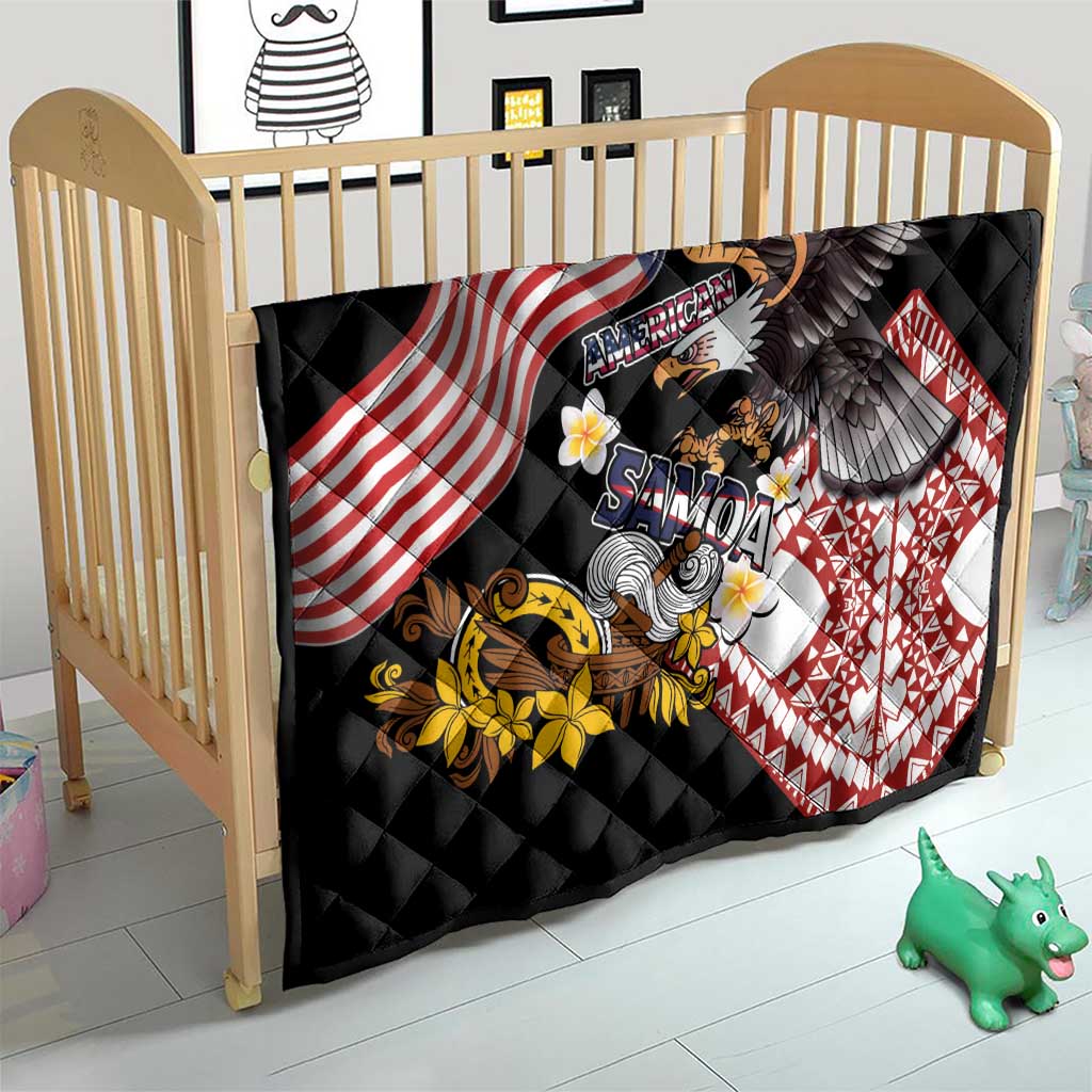 United States and American Samoa Together Quilt Bald Eagle and Polynesian Traditional Culture with Plumeria