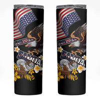 United States and American Samoa Together Skinny Tumbler Bald Eagle and Polynesian Traditional Culture with Plumeria