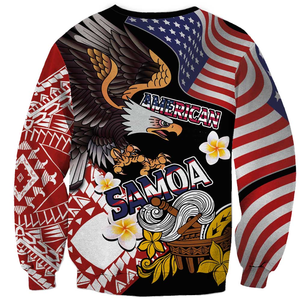 United States and American Samoa Together Sweatshirt Bald Eagle and Polynesian Traditional Culture with Plumeria